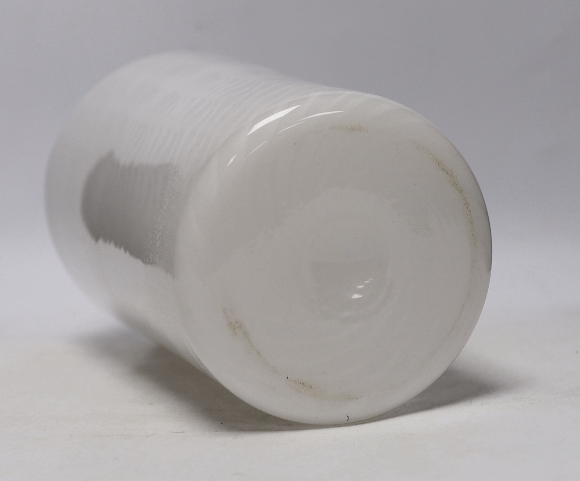 A Whitefriars ‘cloudy white lattice’ glass beaker vase, 30cm high
